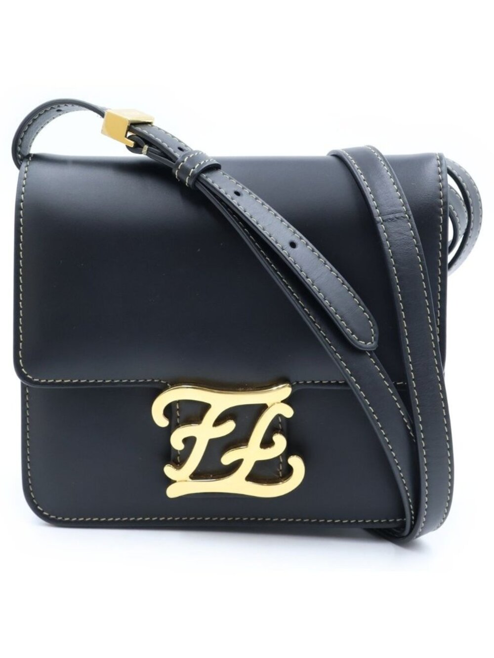 Fendi Karligraphy Shoulder Bag Black Leather
